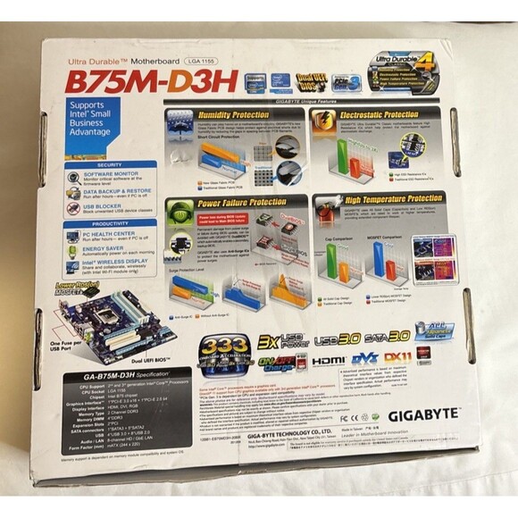 Gigabyte Technology B75M-D3H LGA 1155, Intel Gaming Motherboard New Open Box - Picture 3 of 3